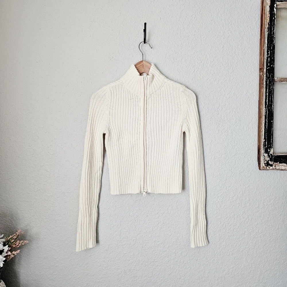 American Eagle Outfitters Cropped Double Zipper Ribbed Sweater Size Medium nwt
